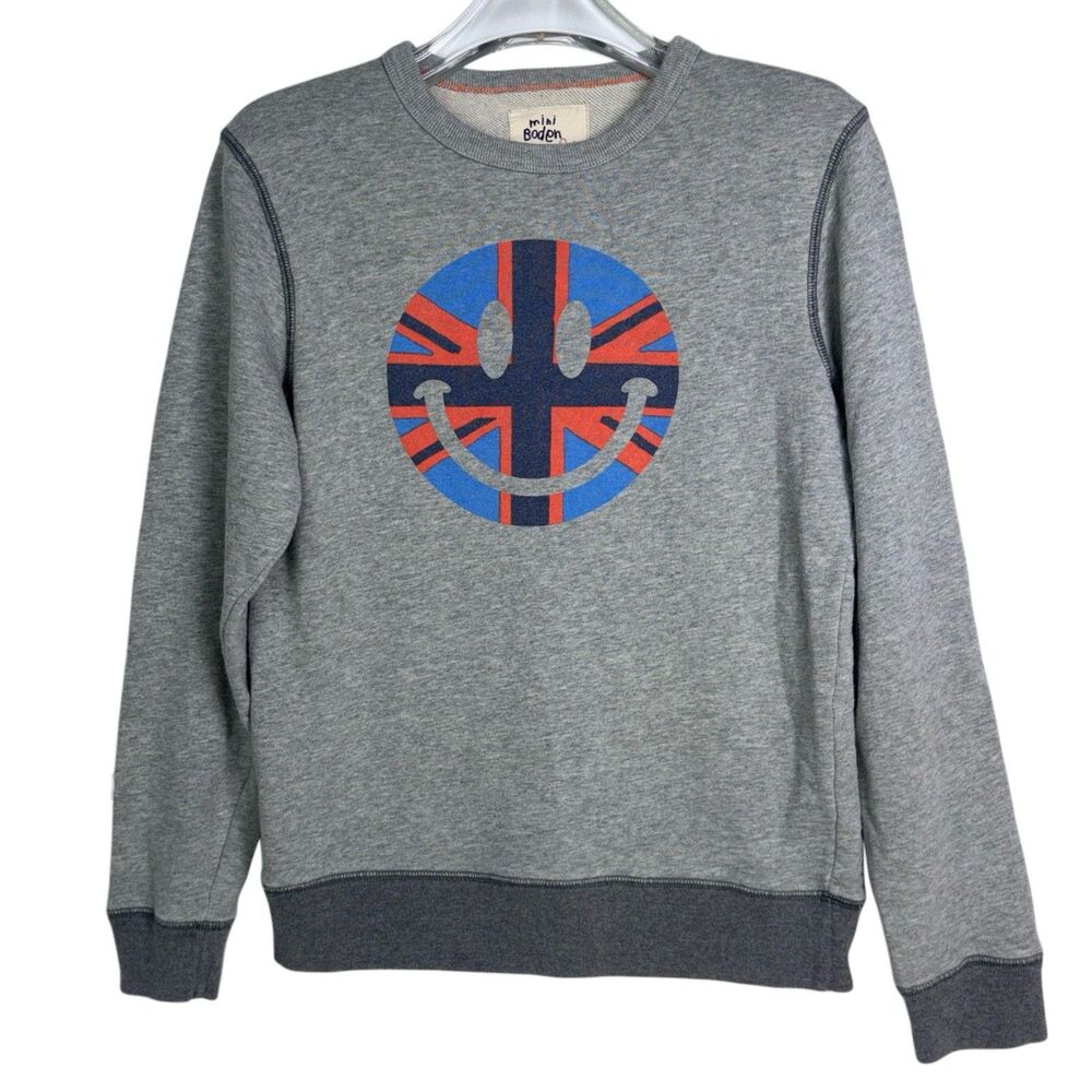 Mini Boden 11-12 Y Sweatshirt Union Jack Sweatshirt Smiley Face Grey Crew Neck